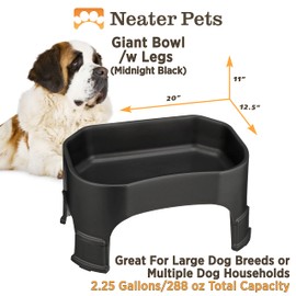 Neater Pet Brands Giant Bowl with Leg Extensions Huge Jumbo Trough Style Dog Pet Water Dish (2.25 Gallons, Midnight Black)