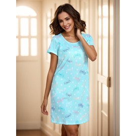 BERDITH 2 Pack Nighties for Women Nightdress Ladies Cotton Blend Nightie Soft Night Dress Womens T Shirt Nightdresses Summer Plus Size Nightwear Sleep & Lounge UK 18-20 butterfly Mum Mummy