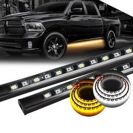 70 inch Truck LED Running Board Light Strip Sequential Amber Turn Signal DRL and White Courtesy Light 432 LEDs Waterproof Flexible Turn Signal Light Bar for Pickup Trucks Cars, Pack of 2