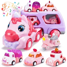 EUTOYZ Toys for 1 2 3 Year Old Girl, Unicorn Toys Girl Car Toddler Girl Toys Age 1-3 Construction Toys for 1-3 Year Old Girls Gifts for 1-4 Year Old Girls Toy Cars Kid Toys Birthday Toddler Toys Gifts