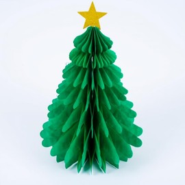 Losuya 2pcs Christmas Tree Honeycomb Ornaments Tissue Paper Trees Red Green Christmas Tree Honeycomb Centerpieces for Christmas Party Decoration