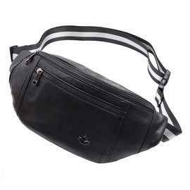 Vidlea Triple Pocket fanny pack Genuine Leather waist bag slim shoulder bag Hip Purse Adjustable Belt strap Casual Pouch Outdoor Day bag, Big Black,