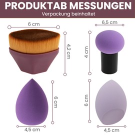 Beauty Blending Sponge, 1 x Foundation Brush, Make-Up Foundation Brush, 1 x Blending Sponge with Handle, Makeup Set, Fondation Set, Cream, Powder, Sun Protection (Purple)