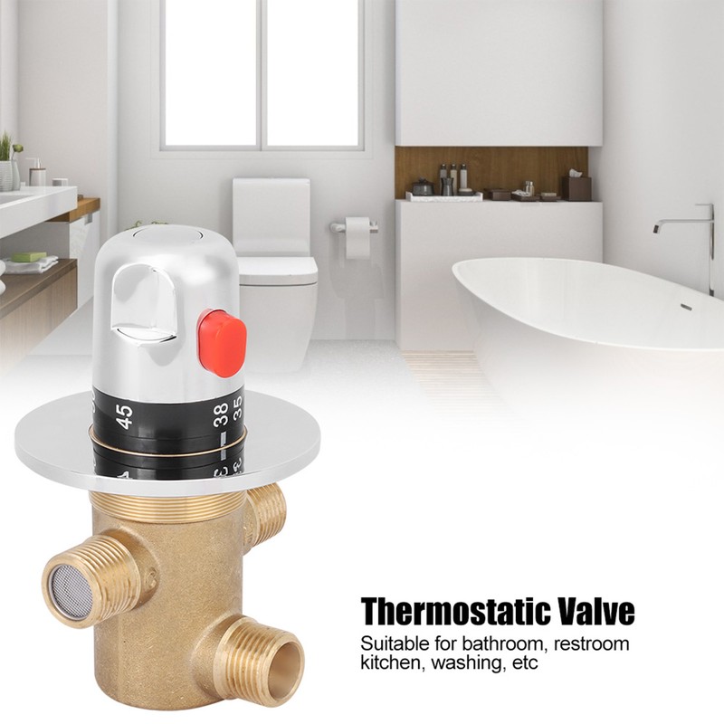 G1/2in 3 Way Brass Thermostatic Mixing Valve Faucet Temperature Mixer