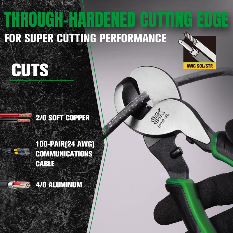 SK 9.5-Inch Cable Cutter, Heavy-Duty Wire Cutter, High Leverage Cable