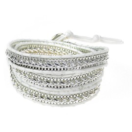 AeraVida Rocking White Metal Chain Triple Cotton Snake Cord Rope Wrap Bracelet