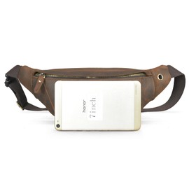 Handadsume Thick Crazy Horse Leather Hiking Riding Travel Outdoor Belt Bag Fanny Waist Pack Small Phone Pouch For Men Women 380, 385 Brown, Medium, Vintage Retro Stylish Street Free Style