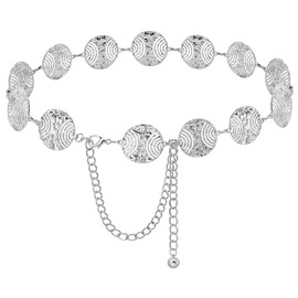 Heyjoin Waist Chain Belts Metal Western Belt Chunky Belly Chain Women's Belt for Dress (Disc Silver-M)
