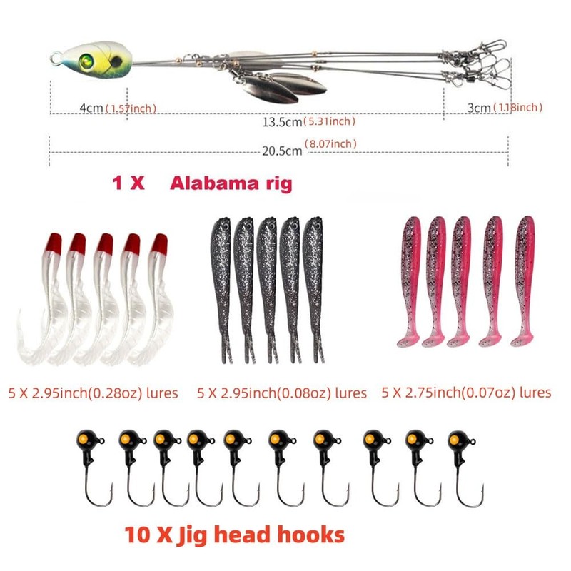 Owemtao Alabama Rig Kit 5 Arms Alabama Umbrella Rig Bass