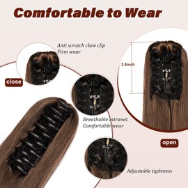 Dcbaboo Ponytail Hairpiece, Braid Extension with Clip, Straight, Long Ponytail Extensions, Hair Extension Clip, Synthetic Straight Ponytail Hair Extension Braid, 55 cm, Dark Brown & Light Brown