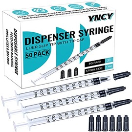 1ml Syringes with Cap, Luer Slip Tip, Sterile Sealed, No Needle (50 pcs, 1ML)