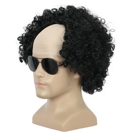 yuehong Short Curly Black Bald Fluffy Afro Wigs Receding Hairline Soft Breathable Wig Heat Resistant Synthetic Fibers Party Cosplay Costume Wig
