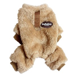 Cute Pet Cold Protection Dog Clothes for Spring/Autumn/Winter, Thick Soft Coral 4-legged Pullover, Small / Medium Dogs and Cats, Home Walking, Warm Cotton Clothes, Easy to Put on and Take Off (Khaki,