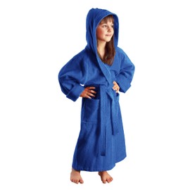 Arus Children's Bathrobe with Hood for Boys and Girls, 100% Cotton Terry Towelling, Long, Oeko-Tex Certified, Large Choice of Colours, royal blue