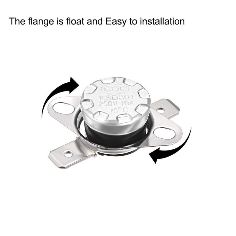 sourcing map KSD301 Thermostat 75°C/167°F 10A Normally Open N.O Adjust