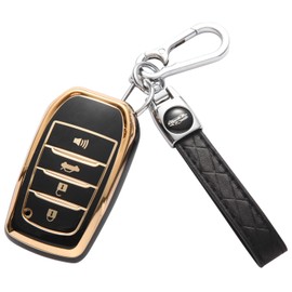 JUNJIAWU for Toyota Key Fob Cover: Premium TPU for Toyota Key Fob Case Shell with Keychain Fit for 2016-2024 Venza Camry RAV4 Land Cruiser Fortuner Highlander Corolla Cross Hilux (G-BLACK)