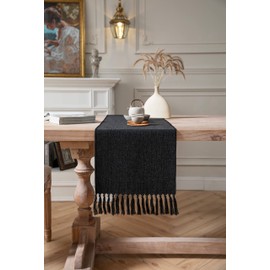 ZeeMart Black Table Runners 90 Inches Long, Burlap Linen Style Rustic Farmhouse Table Runner, Long Boho Dining Table Runner, 13x90 Inches, Black
