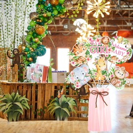 24 Pieces Jungle Animal Centerpiece Sticks for Girls, Pink Safari Theme Table Toppers Baby Shower Decorations, Wild Animal Party Supplies