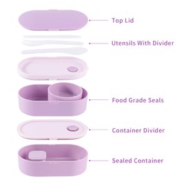 Lunchneoo Bento Lunch Box Set -2 Stackable Adult And Women's Lunch Boxes - Including Lunch Bag, Leak Proof And Bisphenol Free A - Built-In Cutlery Set - Dishwasher Safe (Purple)