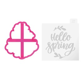 LissieLou Hello Spring Cookie Cutter and Embosser Easter Icing Stamp Fondant Embosser - Light Pink/Clear