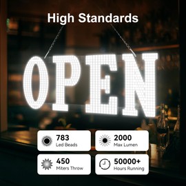 40'' x 14" Large Open Signs for Business, Super Bright LED Open Closed Sign with Hanging Installation, Light Up Sign for Bar Store Restaurant Office Hotel Salon White