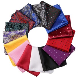 Alumuk Pack of 15 Pocket Square Plain & Mixed Assorted Pattern Pocket Square Set - Polyester Cloth - Cavalier Cloth Pochette Pocket Square, 15 mixed colours