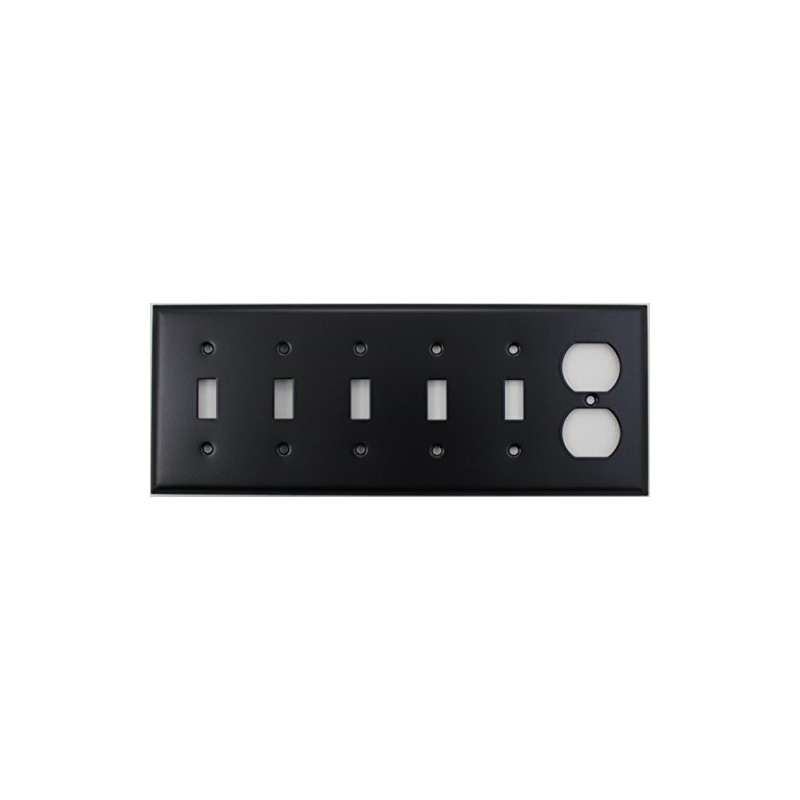 Black 6 Gang Wall Plate - 5 Toggle Switches 1