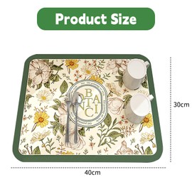 Draining Board Mats, Absorbent Dish Draining Mat,Vintage Floral Plates Dish Drying Mat, Kitchen Super Absorbent Draining Mat, Folding Draining Mat, Dish Drainer Mat Anti-Slip Kitchen Mat (30x40cm)