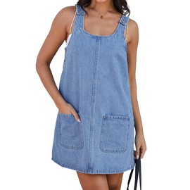 Womens Adjustable Strap Jeans Rompers Jumper Denim Overall Dress Light Blue S