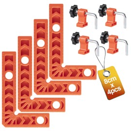 YUENGJGI 90 Degree Angle Clamps Positioning Square Set, Rectangular Clamps Wooden Tool, Suitable for Picture Frames, Cabinets, Boxes, a Set of 4 Pieces (8 cm), with 4 Clamps
