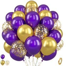 Paready Purple and Gold Balloons, 50 Pcs Dark Purple Party Balloons, 12 Inch Retro Purple Metallic Gold Confetti Balloons Helium for Graduation Wedding Bridal Baby Shower Birthday Party Decorations