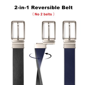 BESTKEE Men's Leather Belt, 35 mm Men's Belt, Suit Belt, Denim Belt for Men, One Belt Reversible Two Colours, Black (blue)