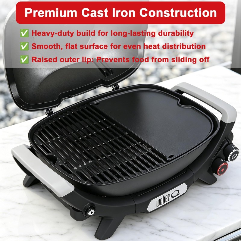 DELSbbq Cast Iron Griddle Insert for Weber Q Series Gas