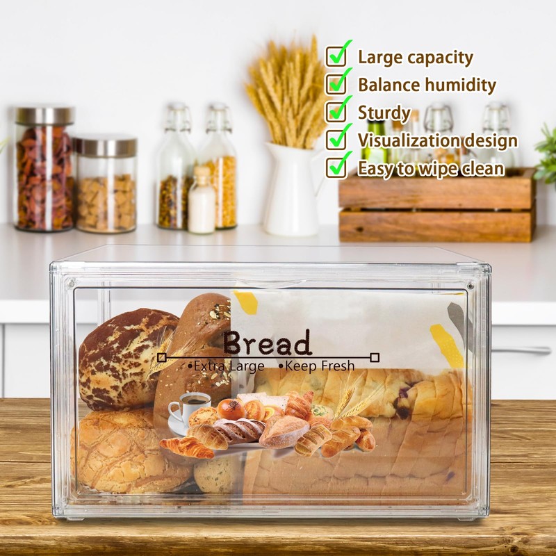 RISICULIS 2PCS Large Bread Box for Countertop, Stackable Double Layer