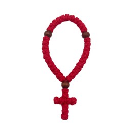 1Pc Handmade Christian 33 Knot Orthodox Greek Omboskoini Prayer Rope Protection Blessing Cross Charm Tassel Car Hanging Charm (Red)
