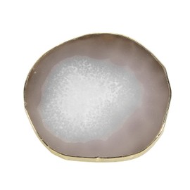 mookaitedecor Set of 2 Grey Crystal Agate Slice Coasters for Drinks Table Decor, Gold Edged Coasters Semi Precious Stone Geode Coaster Art Deco Coffee Table Coasters Quartz Cup Mats, 3.1-3.9 Inch