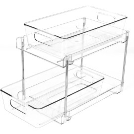COKIHOM 1-Pack 2-Tier Clear Pull-Out Organizer with Track for Bathroom Kitchen Pantry Co