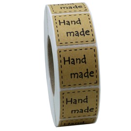 Hybsk Kraft Handmade Stickers with Black Font 1 Inch Square Total 1,000 Adhesive Labels Per Roll