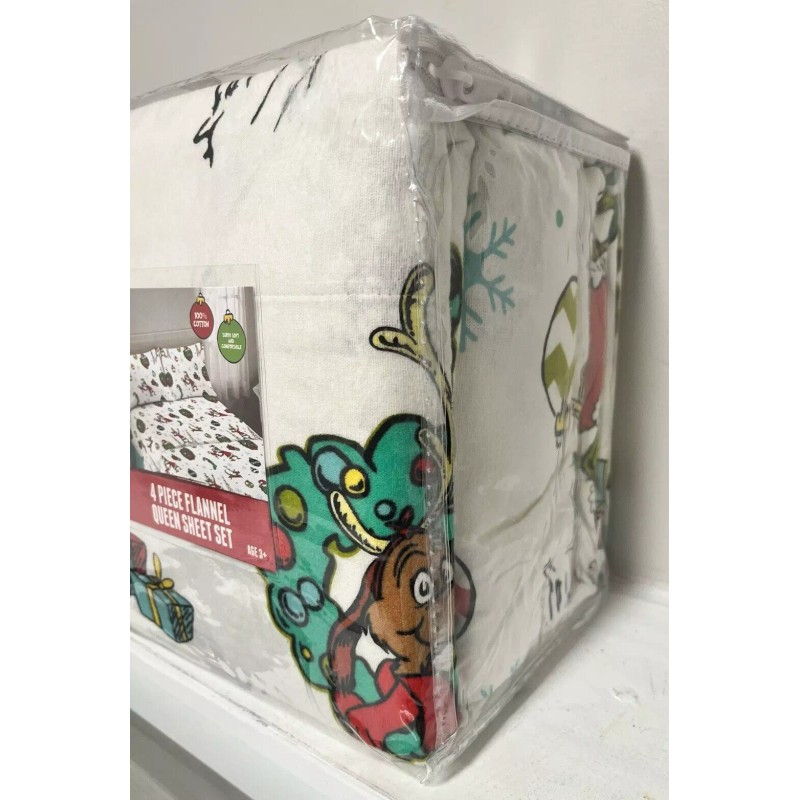 The GRINCH Max Dr. Seuss QUEEN Size 4 Pc Cotton