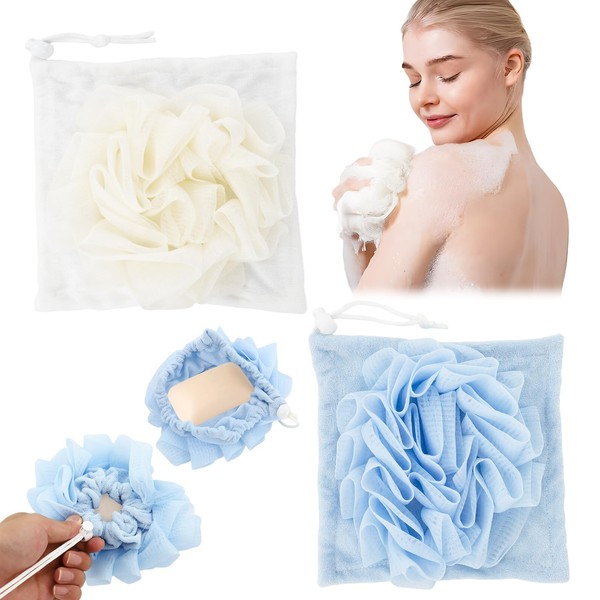 2 Pcs Bath Sponge with Drawstring,That Holds Bar Soap,for Cleansing