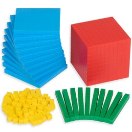 edxeducation Four Color Plastic Base Ten Blocks - 121 Pieces - Hands-on Math Manipulative for Kids - Teach Number Concepts, Place Value and Measurement - Math Learning Tools for Kids