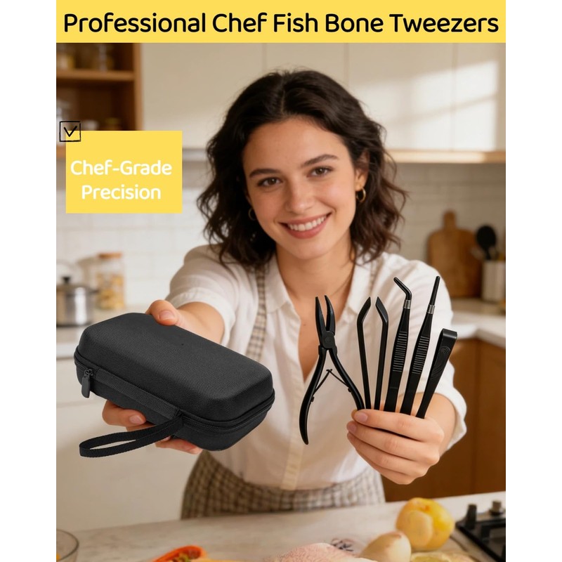 6 PCS Fish Bone Tweezers Set, Stainless Steel Fish Bone