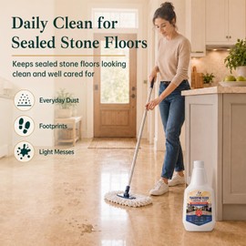 Stone Floor Cleaner for Travertine Floor, Limestone & Slate, Gentle Concentrated Daily Care Formula for Sealed Stone, No Sticky Residue, Fresh Light Scent, 16.91 fl oz