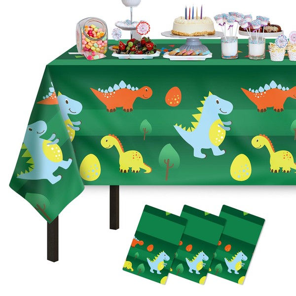 Dinosaur Birthday Party Supplies, 3 Pack 54" x 108" Dinosaur Tablecloth for Kids Boys, Disposable Plastic Tablecloths for Rectangle Tables Dino Theme Birthday Party Decoration for Kids, Boys, Girls