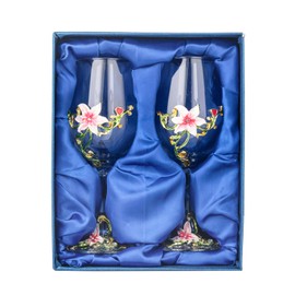 MEIGLQEA Wine Glasses Set of 2, Handcrafted Enamel Flower Red White Wine Glasses Pretty Floral Goblets with Gift Box for Women Wife Mom Friends Mothers Valentines Day (Pink)