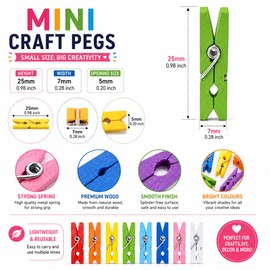 SHATCHI 100 Wooden Mini Clothes Pegs Arts & Crafts Mini Clips Natural Scrapbooking Photo Small Crafts Weddings Parties Baby Showers Photos 25mm Assorted Coloured