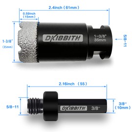 Dry Diamond Core Drill Bits 1-3/8 Inch (35mm) Tile Hole Saws for Porcelain Ceramic Tile Marble Brick Vacuum Brazed Hole Saw with 5/8-11 Thread Plus 3/8 Inch Hex Shank Adapter