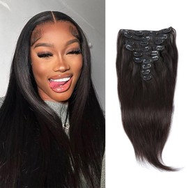 Bella Hair Clip-In Human Hair Extensions Silky Straight - 22 inch 160g 10pcs Real Remy Hair Wefts with 21 Clips | Long-Lasting Healthy Hair | Instant Length & Volume for All Hair Types