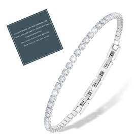 FANCIBAND Tennis Bracelets for Women, 14k White Gold Plated Stainless Steel Tennis Bracelets for Women and Men, 3.0mm Cubic Zirconia Classic Tennis Bracelet, Size 6-8.5 Inch