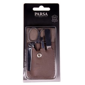 PARSA Beauty Manicure Set 4-Piece Genuine Leather Case in Grey Ideal for Travelling